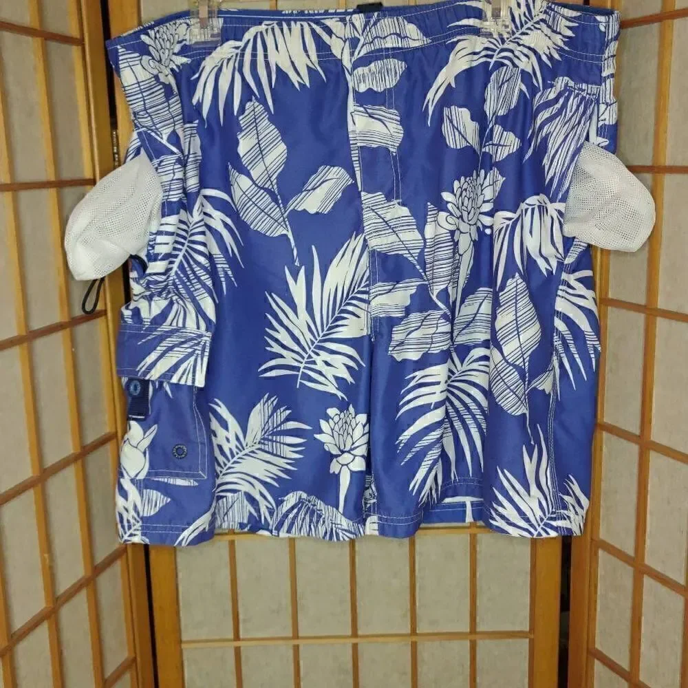 Newport Blue Men's Hawaiian Leaf Pattern Board Shorts Blue Large